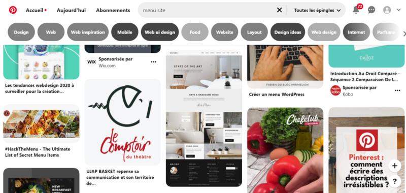 Exemple d'interface Pinterest
