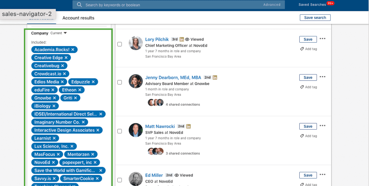 Recherche de prospects sur sales navigator