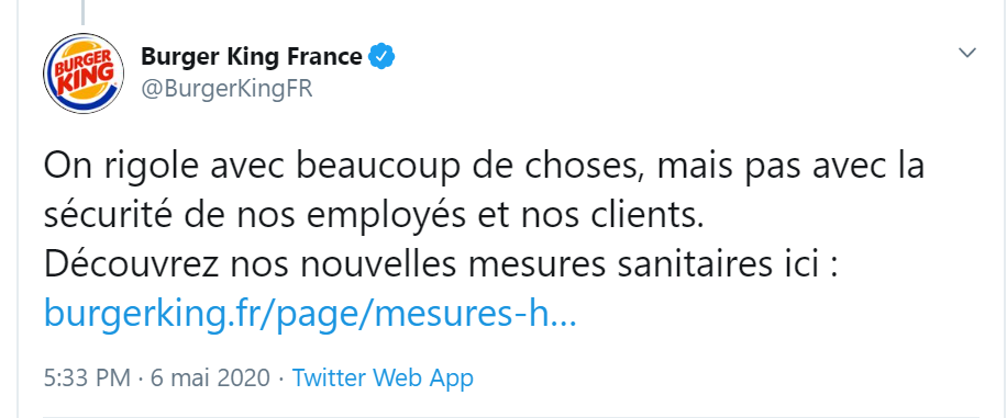 Tweet Burger King 6 mai 2020