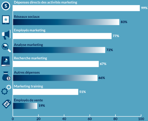 Diagramme sur les types de dépenses englobées dans les budgets marketing
