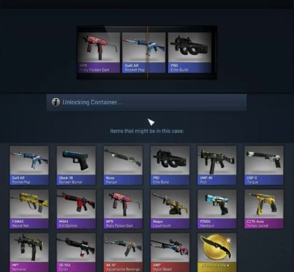 Microtransaction : ouverture d'une loot boxe du jeu Counter Strike : Global Offensive
