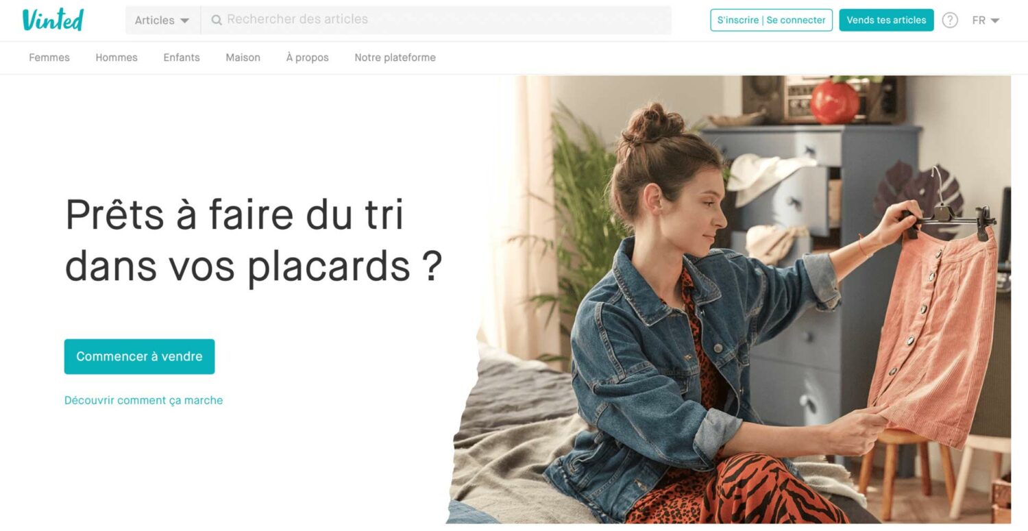 Page d'accueil du site Vinted.fr, plateforme collaborative du marché de l’occasion